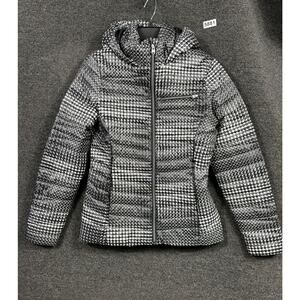 Spyder Down Jacket Womens Small Black White Hooded Puffer Pockets F15 185113